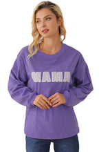 Load image into Gallery viewer, Purple MAMA Ribbed Crew Neck Pullover Sweatshirt
