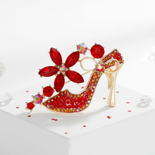 Load image into Gallery viewer, Brooch Red Crystal High Heel Flower Gold Pin

