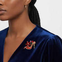 Load image into Gallery viewer, Brooch Red Crystal High Heel Flower Gold Pin
