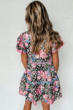 Load image into Gallery viewer, Pink Leopard Floral Ricrac Embellished Tiered Mini Dress
