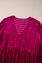 Load image into Gallery viewer, Rose Red Shirred V Neck Tiered Ruffled Velvet Plus Size Maxi Dress
