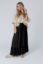 Load image into Gallery viewer, Black Frilled Drawstring High Waist Wide Leg Pants
