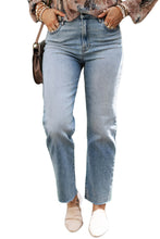 Load image into Gallery viewer, Light Blue Acid Wash Raw Edge Straight Jeans
