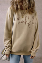 Load image into Gallery viewer, Parchment thankful Embroidered Drop Shoulder Pullover Sweatshirt
