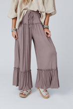 Load image into Gallery viewer, Black Frilled Drawstring High Waist Wide Leg Pants
