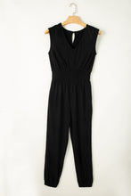 Load image into Gallery viewer, Black Shirred High Waist Sleeveless V Neck Jumpsuit
