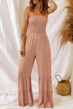 Load image into Gallery viewer, Black Khaki Thin Straps Smocked Bodice Wide Leg Floral Jumpsuit
