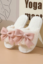Load image into Gallery viewer, White Bow Knot Decor Open Toe Plush Slippers
