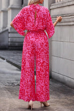 Load image into Gallery viewer, Rose Leopard Loose Sleeve Belted Wide Leg Jumpsuit
