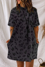 Load image into Gallery viewer, Gray Vintage Washed Leopard T-Shirt Dress with Pockets
