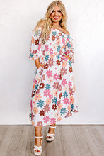 Load image into Gallery viewer, White Plus Size Flower Print Smocked Off Shoulder Dress
