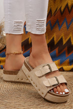 Load image into Gallery viewer, Beige Suede Buckle Decor Footbed Sandal Slippers
