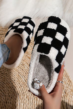 Load image into Gallery viewer, Black Checkered Print Fuzzy Slip On Winter Slippers
