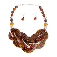 Load image into Gallery viewer, Leopard Brown Silver Beaded Disc Necklace
