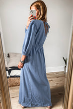 Load image into Gallery viewer, Myosotis Chambray Deep V Neck Bracelet Sleeve Maxi Dress
