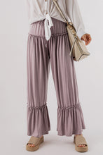 Load image into Gallery viewer, Black Frilled Drawstring High Waist Wide Leg Pants
