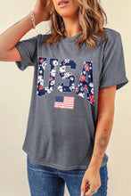 Load image into Gallery viewer, Gray Blooming USA Flag Print Casual T Shirt
