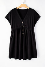 Load image into Gallery viewer, Black V Neck Buttons Loose Cuffed Short Sleeve Romper
