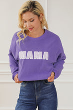 Load image into Gallery viewer, Purple MAMA Ribbed Crew Neck Pullover Sweatshirt
