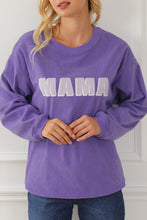 Load image into Gallery viewer, Purple MAMA Ribbed Crew Neck Pullover Sweatshirt
