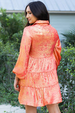 Load image into Gallery viewer, Apricot Metallic Sheen Puff Sleeve Button Up Mini Shirt Dress
