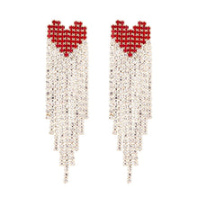 Load image into Gallery viewer, Red and Gold Heart Fringe Earrings
