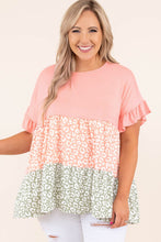 Load image into Gallery viewer, Pink Ruffled Short Sleeve Leopard Splicing Flowy Plus Size Top
