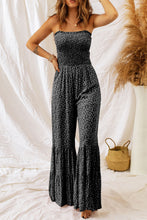 Load image into Gallery viewer, Black Khaki Thin Straps Smocked Bodice Wide Leg Floral Jumpsuit
