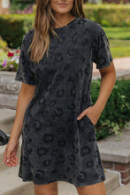 Load image into Gallery viewer, Gray Vintage Washed Leopard T-Shirt Dress with Pockets
