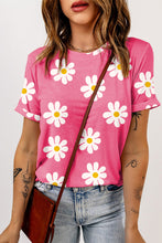 Load image into Gallery viewer, Pink Daisy Printed Crewneck T Shirt
