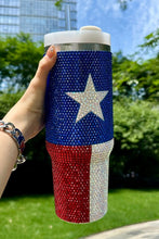 Load image into Gallery viewer, Dark Blue American Flag Star Full Rhinestone Handle Tumbler 40oz
