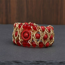 Load image into Gallery viewer, Red Glass and Cracked Bead Woven Stretch Bracelet
