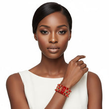 Load image into Gallery viewer, Red Glass and Cracked Bead Woven Stretch Bracelet
