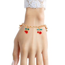 Load image into Gallery viewer, Bracelet Cherry Red Rhinestone Charm Gold Chain
