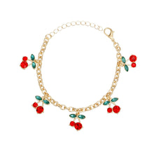 Load image into Gallery viewer, Bracelet Cherry Red Rhinestone Charm Gold Chain

