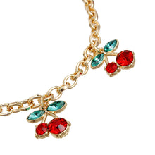Load image into Gallery viewer, Bracelet Cherry Red Rhinestone Charm Gold Chain
