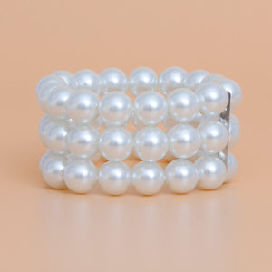 Bracelet White Glass Pearl 3 Row for Women