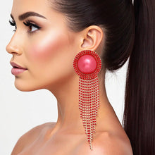 Load image into Gallery viewer, Clip On Red Pearl Dome Stone Fringe Earrings

