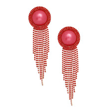 Load image into Gallery viewer, Clip On Red Pearl Dome Stone Fringe Earrings
