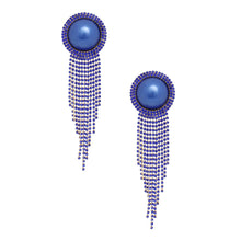 Load image into Gallery viewer, Clip On Royal Blue Pearl Dome Stone Fringe Earring
