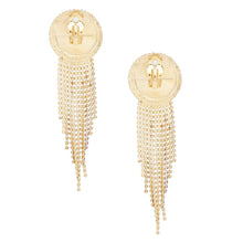 Load image into Gallery viewer, Clip On Royal Blue Pearl Dome Stone Fringe Earring
