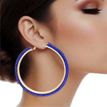 Load image into Gallery viewer, Hoop Royal Blue Tube Rhinestone 3&quot; Earrings Women
