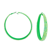 Load image into Gallery viewer, Hoops Lime Green Metal Bling 3 inch Earrings Women
