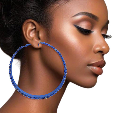 Hoops Royal Blue Metal Bling 3 inch Earrings Women
