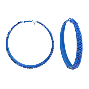 Hoops Royal Blue Metal Bling 3 inch Earrings Women