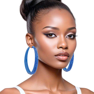 Hoops Royal Blue Metal Bling 3 inch Earrings Women