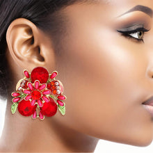 Load image into Gallery viewer, Clip On Red Flower Bloom Earrings for Women
