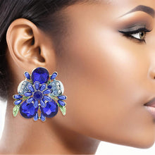 Load image into Gallery viewer, Clip On Royal Blue Flower Bloom Earrings for Women
