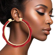 Load image into Gallery viewer, Hoops Red Rhinestone Twisted Tube Gold Earrings
