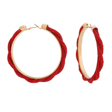 Load image into Gallery viewer, Hoops Red Rhinestone Twisted Tube Gold Earrings
